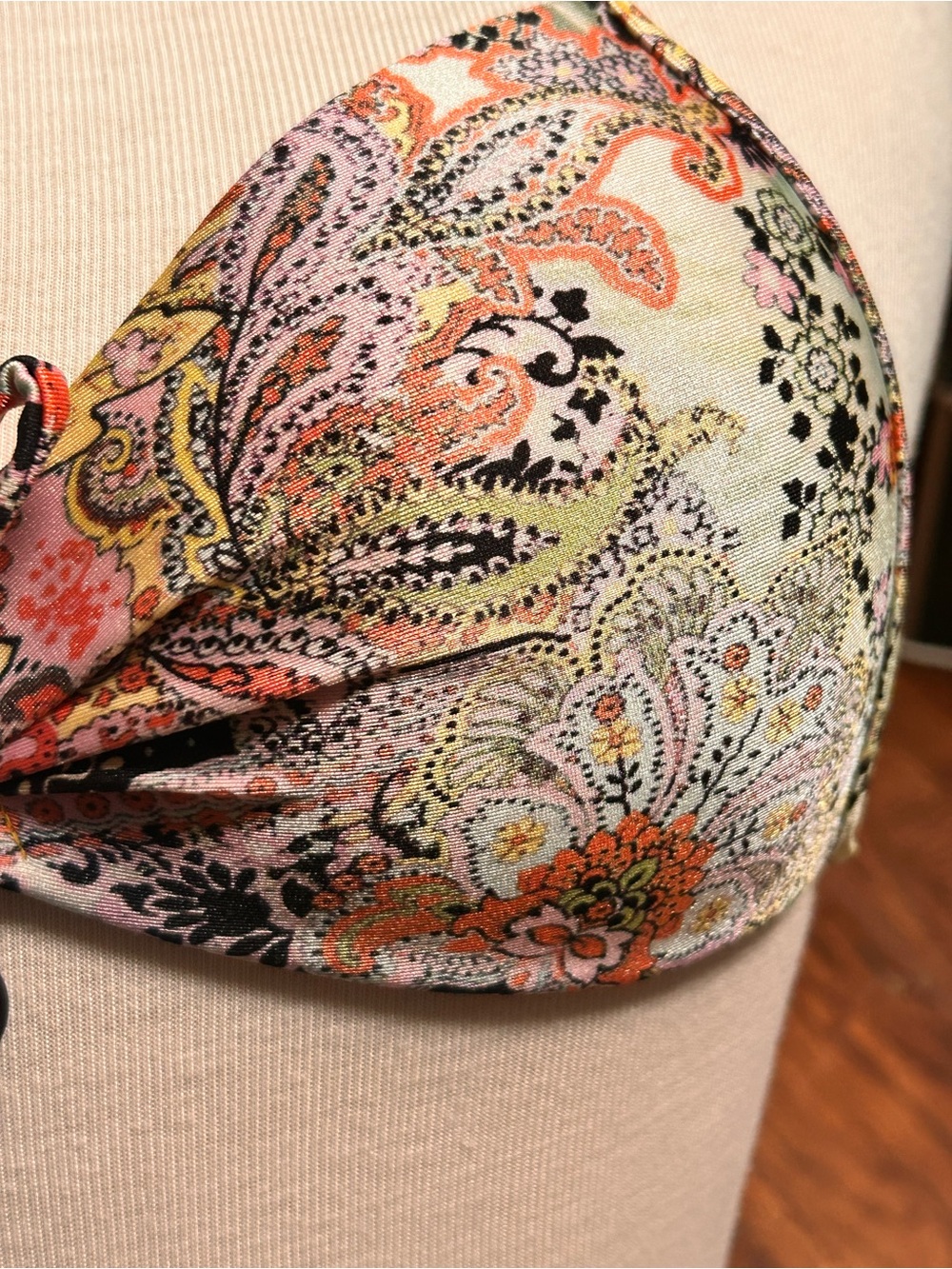 Luli Fama Floral Trim Bikini Top in Green, Coral & Black - Picture 7 of 11